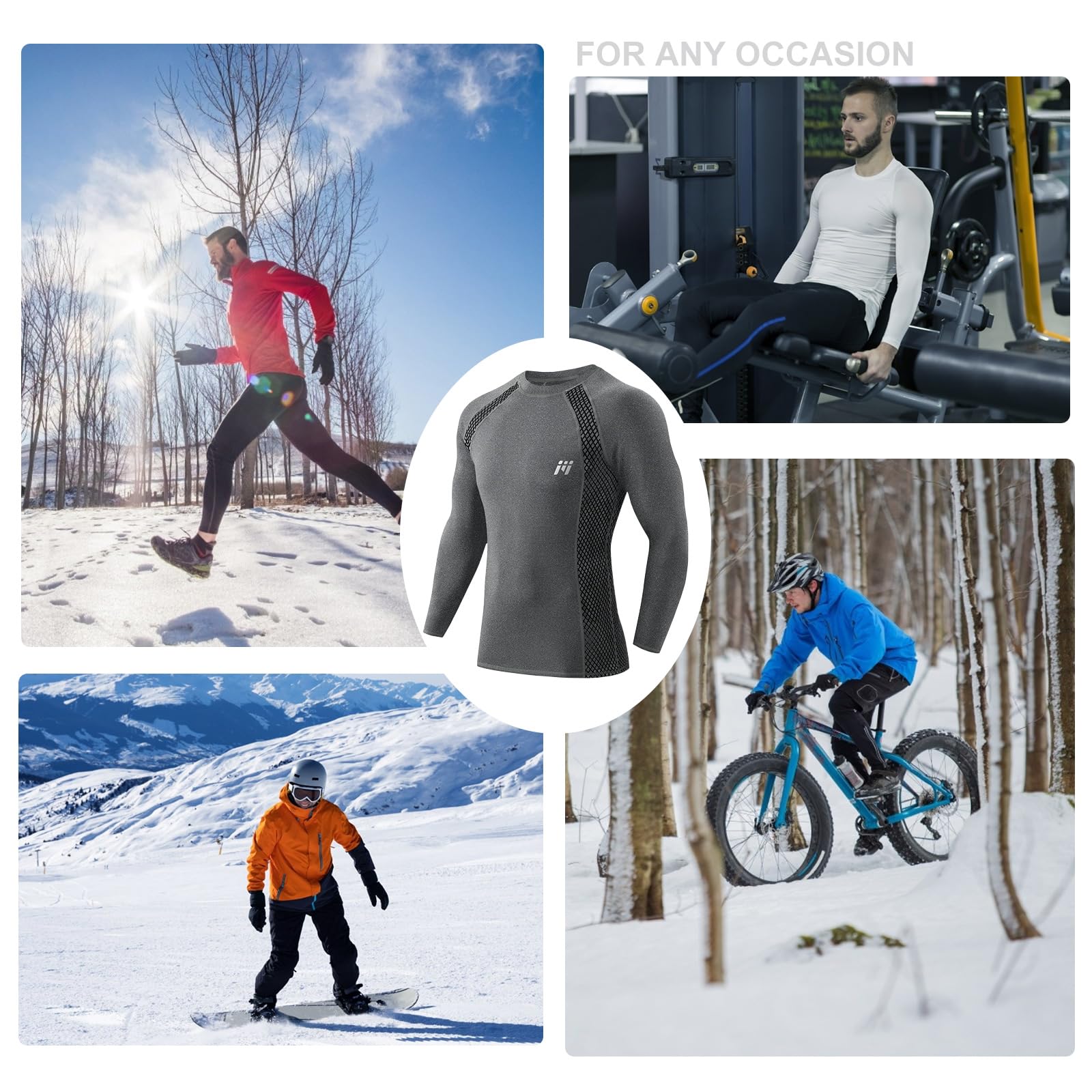 MEETWEE Men's Thermal Shirts, Winter Ski Gear Fleece Lined Long Johns Base Layer Warm Top for Skiing Grey