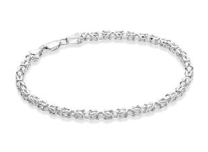 miabella italian 925 sterling silver 3mm solid square byzantine bracelet for men women, 925 handmade in italy (length 7.5 inch)