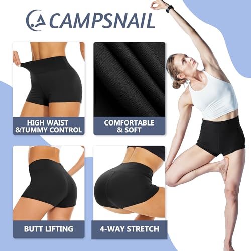 CAMPSNAIL Workout Biker Shorts Women - 3"/5"/8" High Waisted Tummy Control Spandex Booty Volleyball Shorts for Yoga Dance