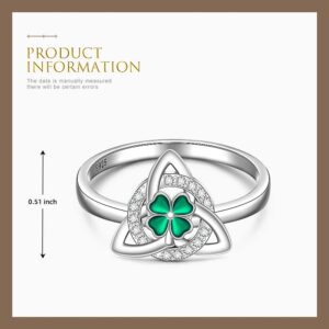 St Patricks Day Shamrock Ring Clover Ring for Women Sterling Silver Clover Rings Green Irish Lucky Friendship Leaf Celtic Knot Cubic Zirconia Triangle Jewelry Size 8