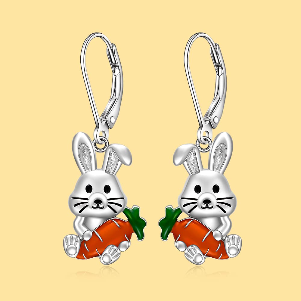 Easter Earrings Bunny Earrings for Women Sterling Silver Dangle Fun Cute Rabbit Hypoallergenic Easter Bunnies Gifts