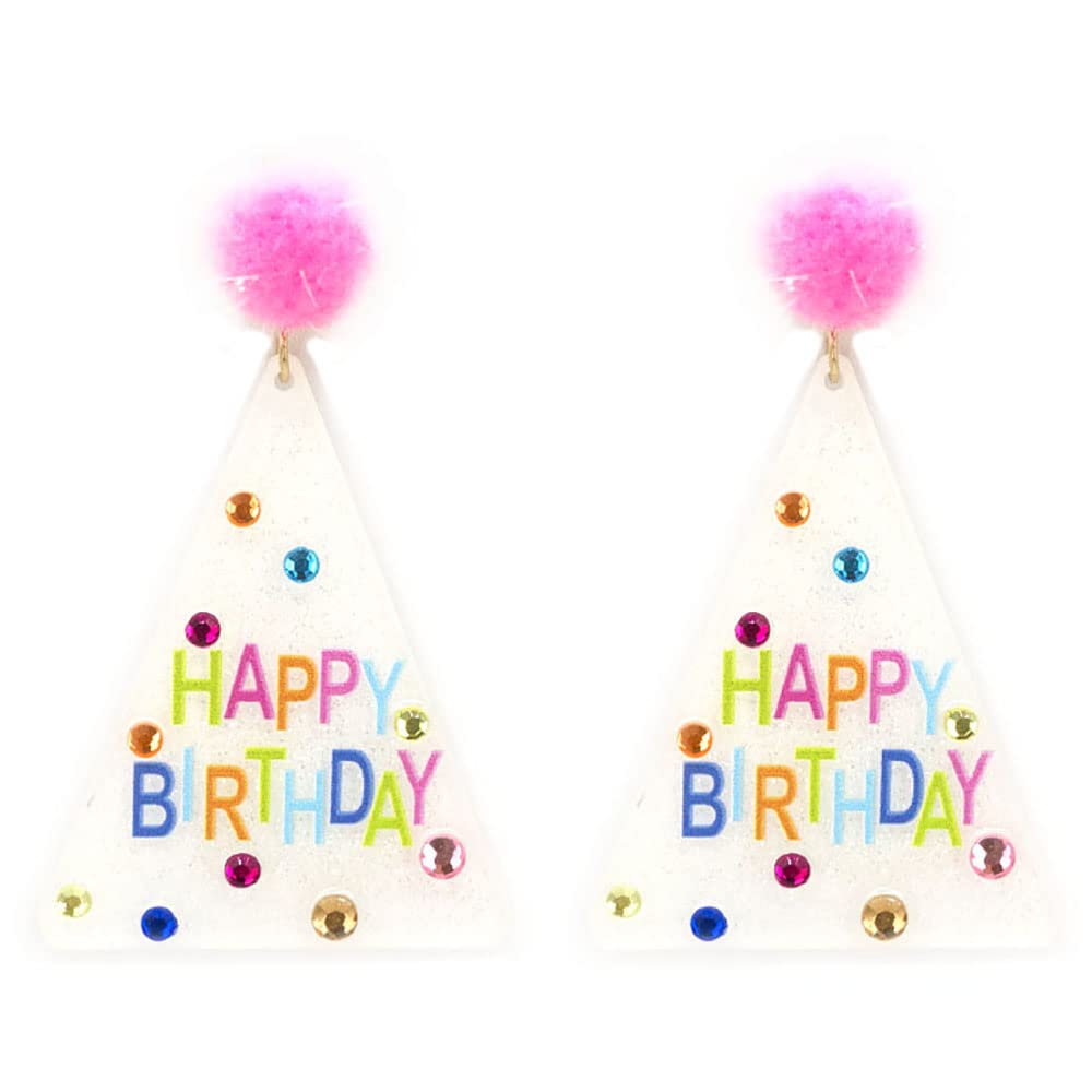 Emulily Happy Birthday Party Hat Post Earrings