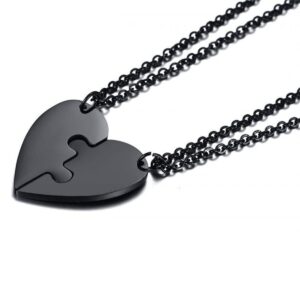 joya gift 2 pieces gold stainless steel heart-shaped necklace puzzle set black couple necklace his and her pendant necklaces matching for boyfriend girlfriend best friends jewelry gift