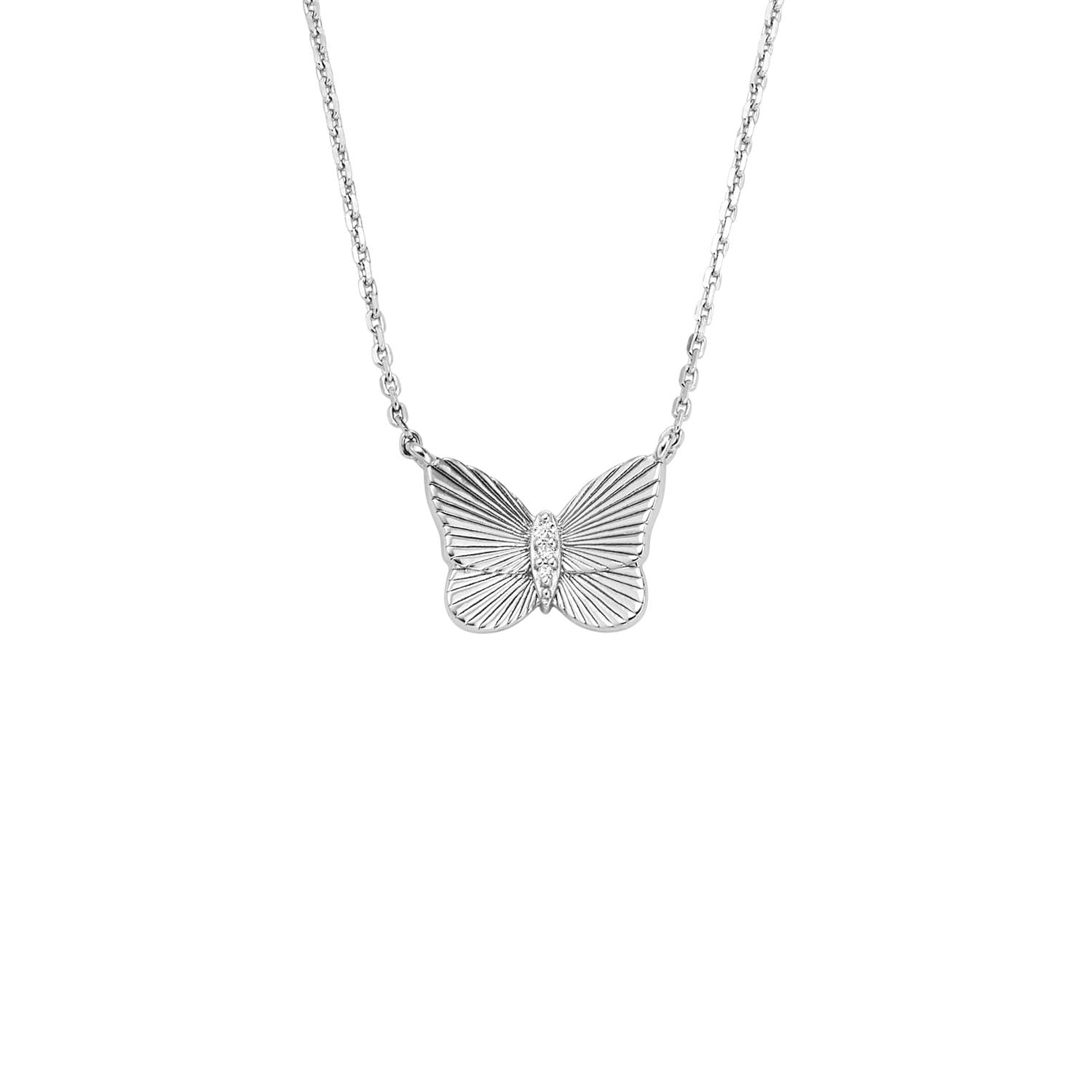 Fossil Women's Sterling Silver Butterflies Chain Necklace, Color: Silver (Model: JFS00619040)