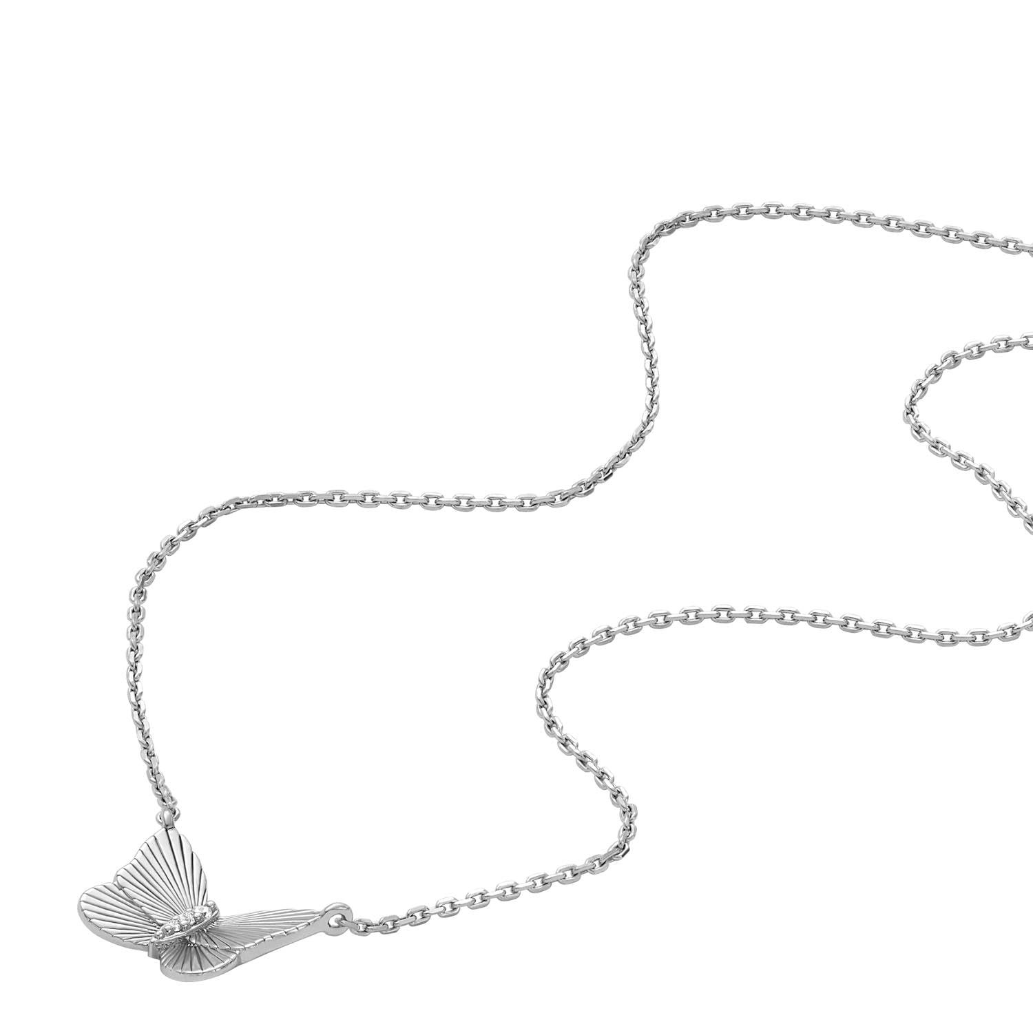 Fossil Women's Sterling Silver Butterflies Chain Necklace, Color: Silver (Model: JFS00619040)