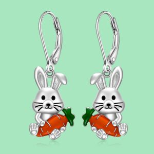 Easter Earrings Bunny Earrings for Women Sterling Silver Dangle Fun Cute Rabbit Hypoallergenic Easter Bunnies Gifts