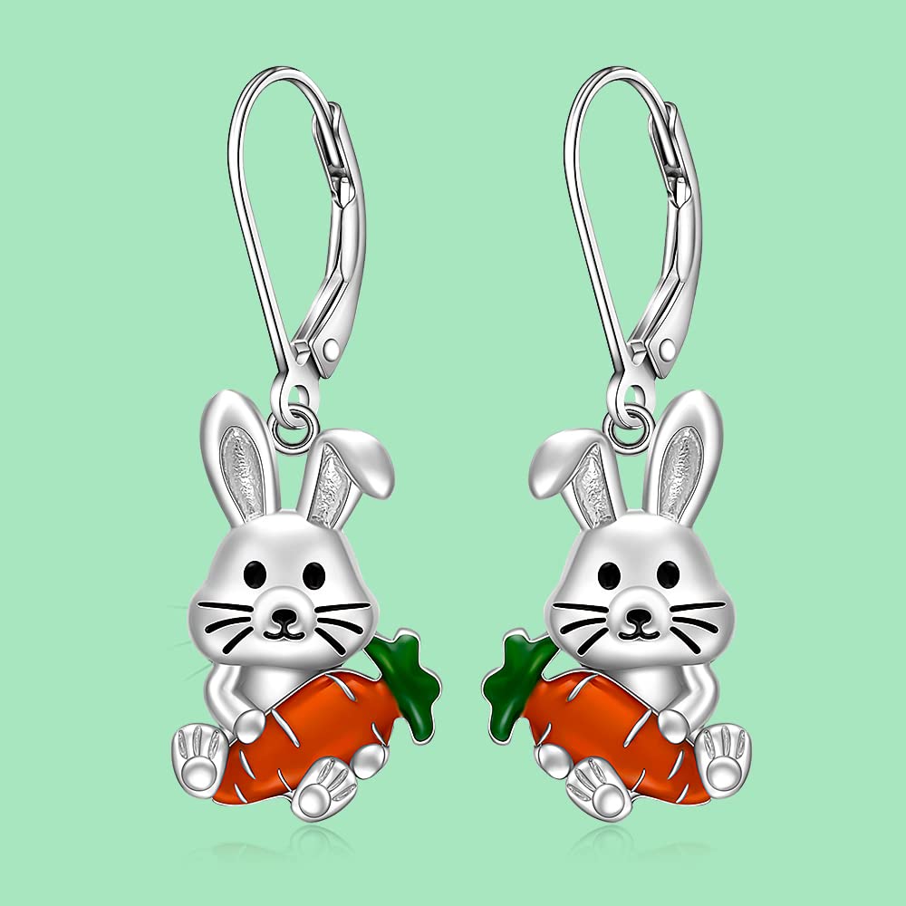 Easter Earrings Bunny Earrings for Women Sterling Silver Dangle Fun Cute Rabbit Hypoallergenic Easter Bunnies Gifts