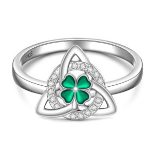 st patricks day shamrock ring clover ring for women sterling silver clover rings green irish lucky friendship leaf celtic knot cubic zirconia triangle jewelry size 8