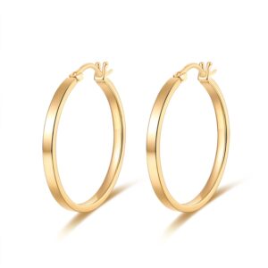 devin rose 30mm large hoops earring 14k yellow gold plated brass high polished lightweight flat hoop earrings for women 925 sterling silver posts