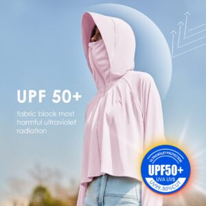 OH! ANY TIME ANY WEAR Womens UPF 50+ Long Sleeve Shirt Sun Protection Hoodie Jacket Lightweight Running Hiking Cycling Outdoor Full Zip Tops 19SSF051,Peach, Medium