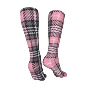 Stocakes Compression Socks for Women & Men Pink Tartan Long Knee Thigh High Socks is Best Support for Athletic Running,Cycling