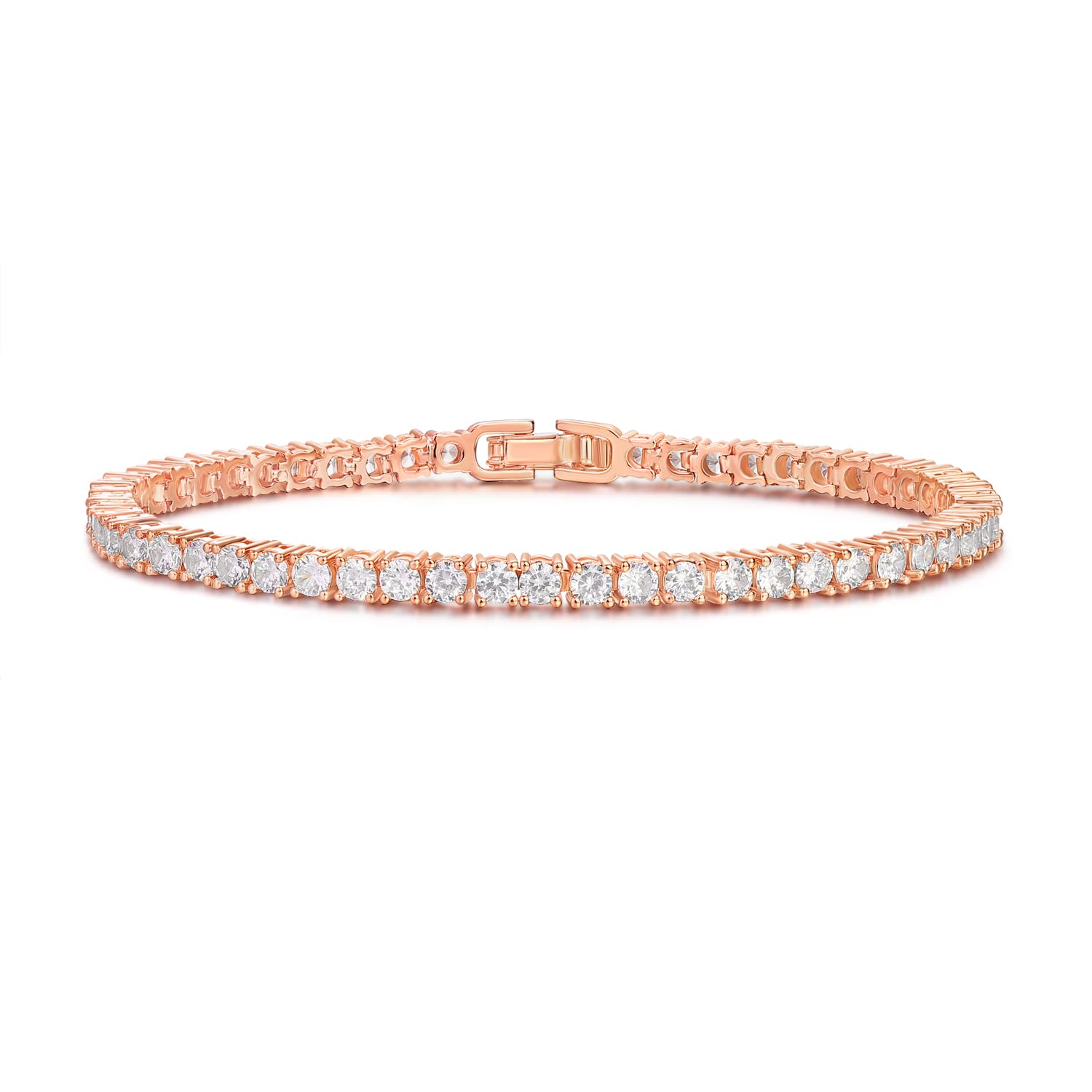 Devin Rose 3MM Cubic Zirconia Tennis Bracelet for Women 14K Rose Gold Plated Brass CZ Bracelets Sizes 6.5 Inches