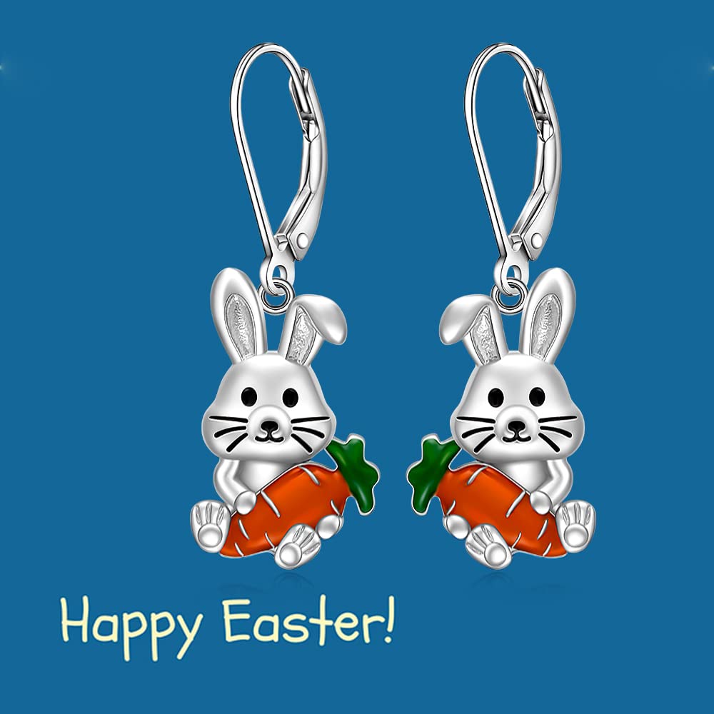 Easter Earrings Bunny Earrings for Women Sterling Silver Dangle Fun Cute Rabbit Hypoallergenic Easter Bunnies Gifts