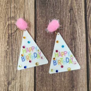 Emulily Happy Birthday Party Hat Post Earrings