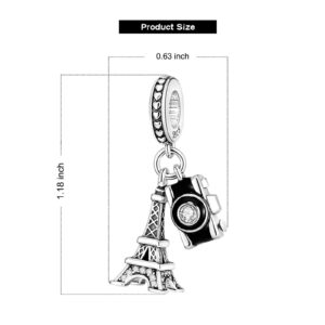 VALGACLS Eiffel Tower Camera Charms 925 Sterling Silver Charms for Bracelets Necklace Valentine's Day Mother's Day Jewelry Gift for Women