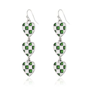 st patricks day decorations green interlocking heart earrings for women, good luck irish party jewelry