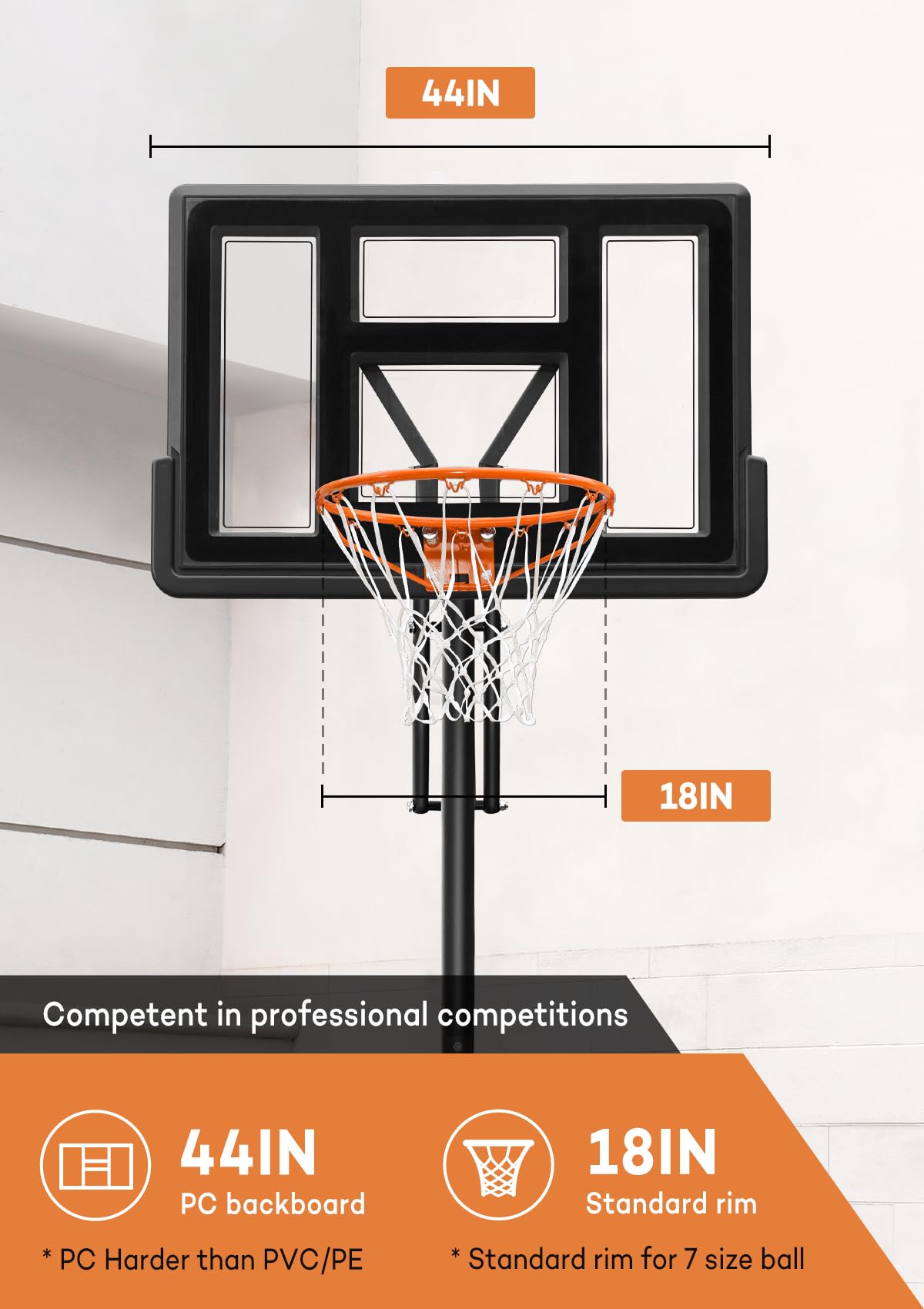 Aimking Portable Basketball Hoop Outdoor System with 44 Inch Shatterproof Backboard, 4.8-10 Feet Height Adjustable Basketball Goal System for Youth/Teens/Adults Indoor Outdoor