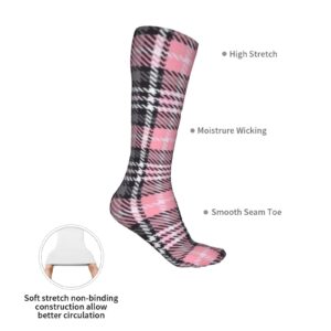 Stocakes Compression Socks for Women & Men Pink Tartan Long Knee Thigh High Socks is Best Support for Athletic Running,Cycling