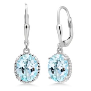 gem stone king 925 sterling silver 9x7mm oval gemstone birthstone leverback drop dangle earrings for women