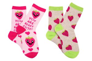 everything legwear kids valentine's day 2 pair pack crew socks - you are berry cute strawberries - fits shoe size 9-3 (2 pair)