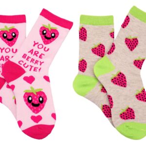 Everything Legwear Kids Valentine's Day 2 Pair Pack Crew Socks - You Are Berry Cute Strawberries - Fits Shoe Size 9-3 (2 Pair)