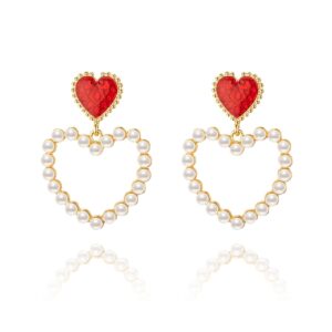 pearl vintage drip oil heart earrings for women, fashionable statement earrings, perfect heart jewelry as valentines day outfit ornament