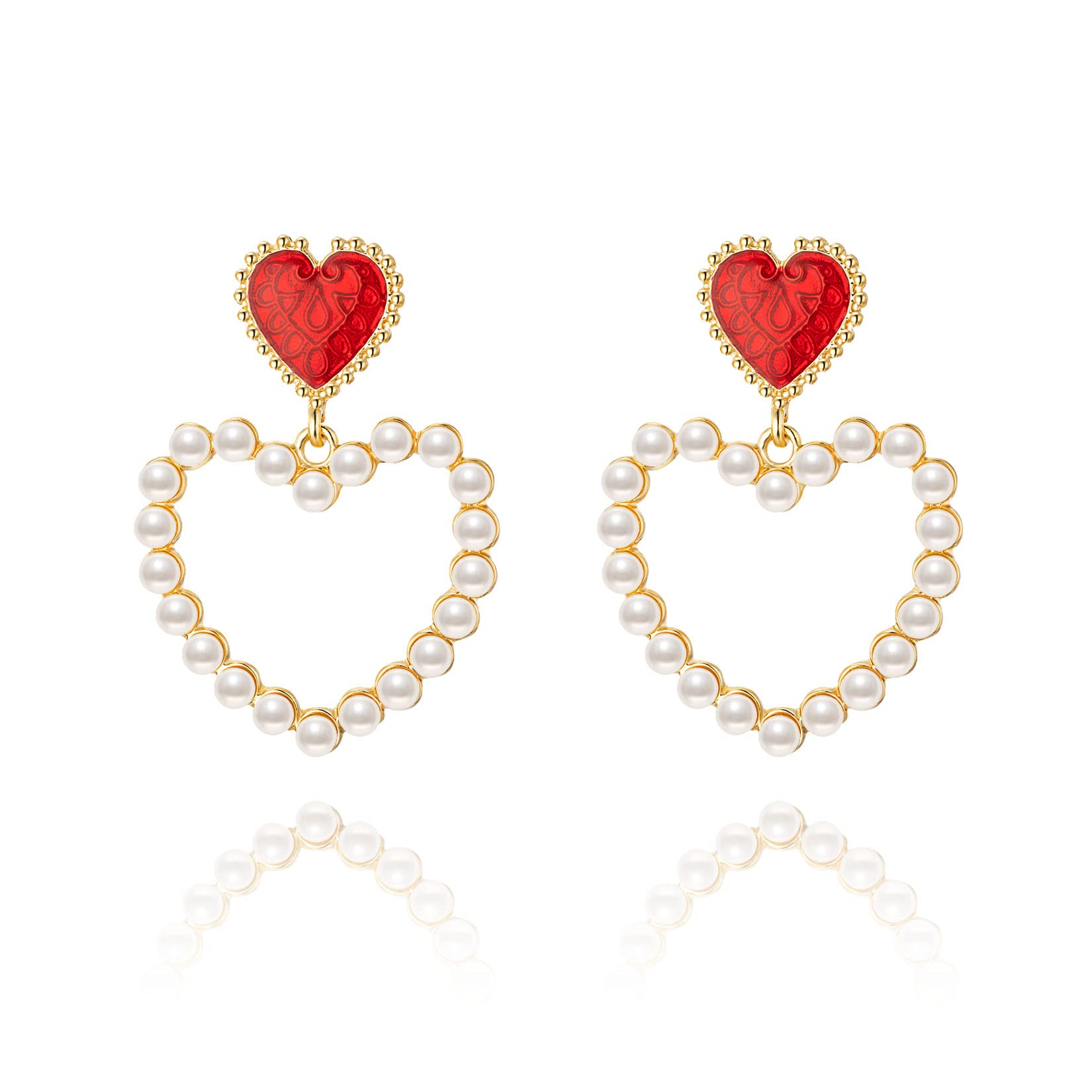 Pearl vintage drip oil Heart Earrings for Women, Fashionable Statement Earrings, Perfect Heart Jewelry as Valentines Day Outfit Ornament