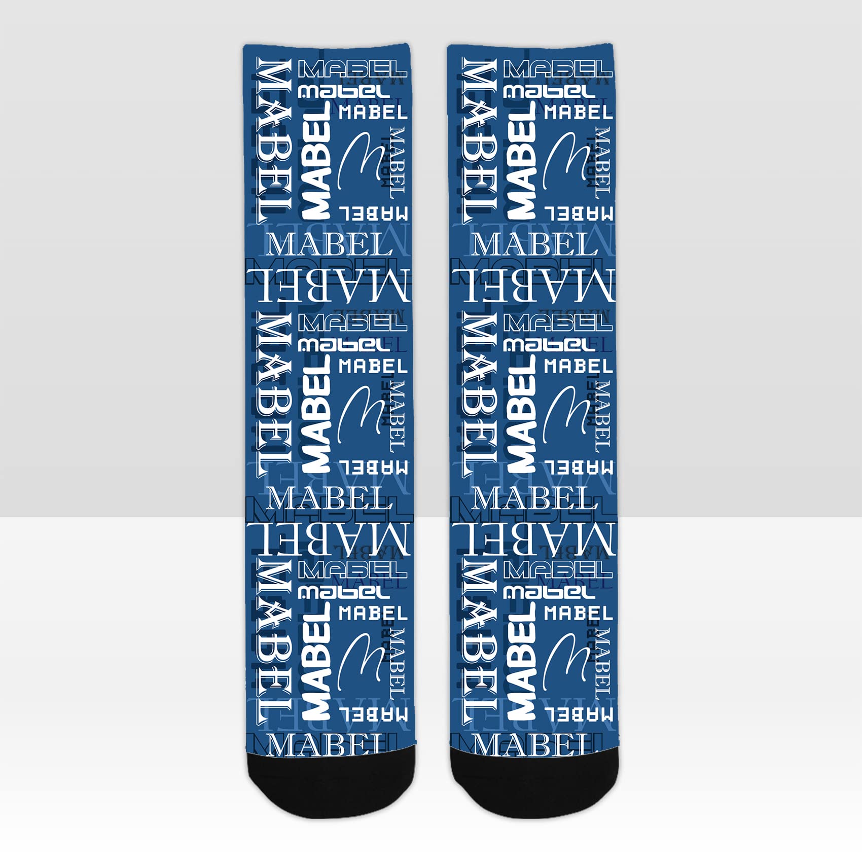 LoveHujiu Personalized Name Socks Funny Text Crew Sock Custom Birthday Christmas Gifts For Men Women Novelty Socks Darkblue