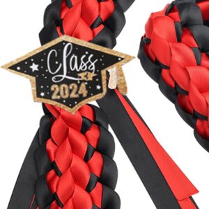 TFTAFAN Graduation Lei Class of 2023 Ribbon Leis Necklace Braided Necklaces gift Party Accessories for Women and Men (black red, 2)