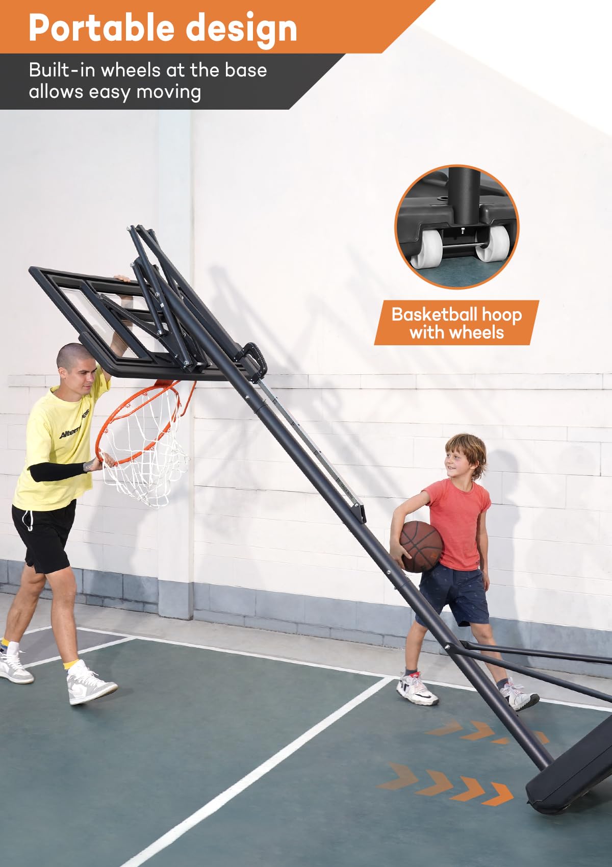 Aimking Portable Basketball Hoop Outdoor System with 44 Inch Shatterproof Backboard, 4.8-10 Feet Height Adjustable Basketball Goal System for Youth/Teens/Adults Indoor Outdoor