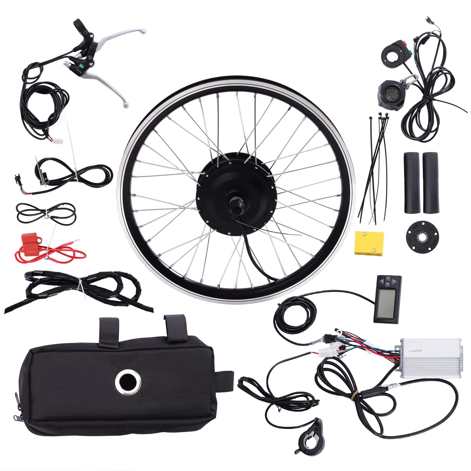 AKaSping 20IN E-Bike Front Wheel Conversion Kit 36V 350W Electric Bicycle Motor Kit with LCD High Speed Brushless Gearless Hub Motor Controller Kit