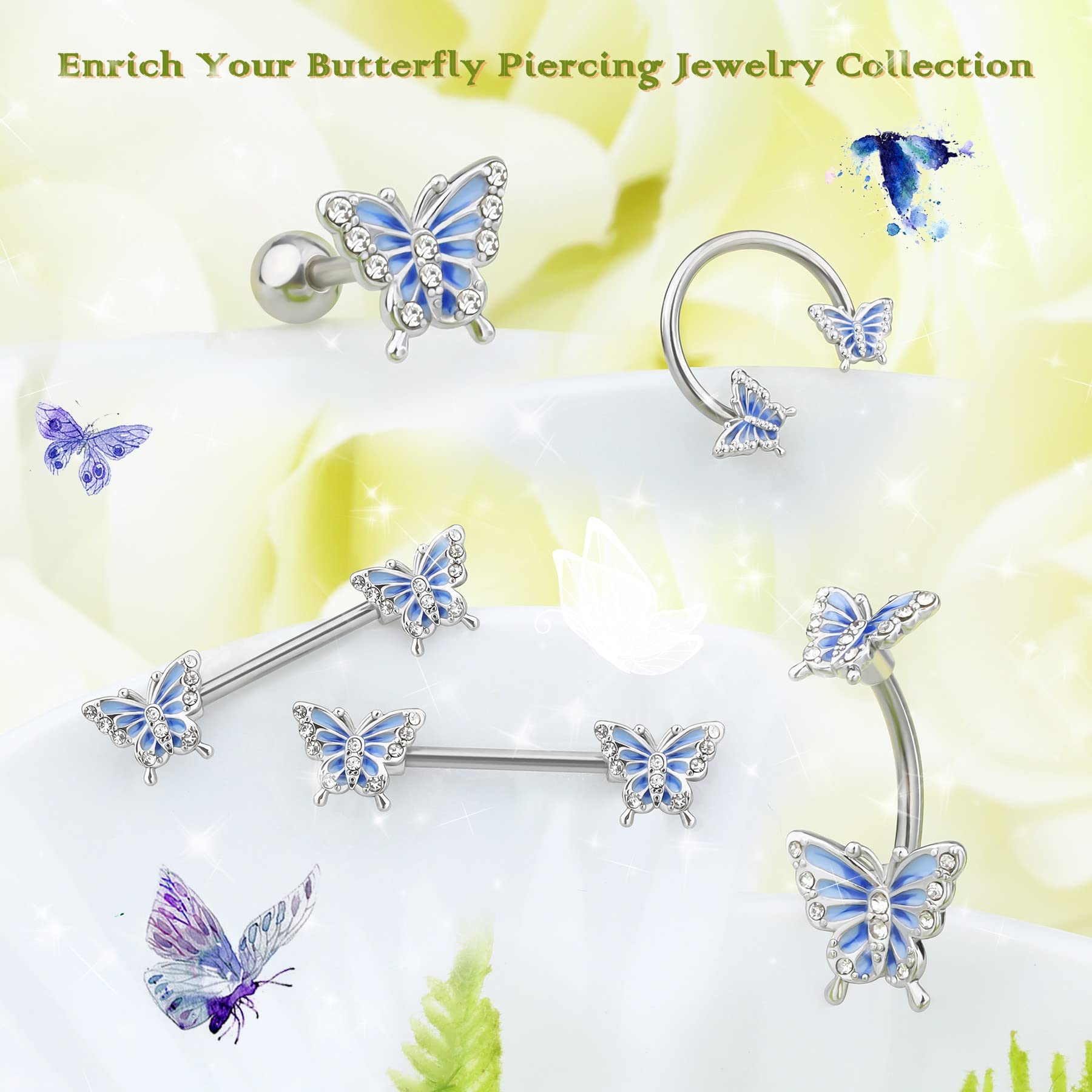 OUFER Butterfly Daith Earrings, 316L Surgical Steel Septum Nose Rings, 16G Daith Tragus Conch Piercing Jewelry, Cartilage Hoop Earrings for Women And Men