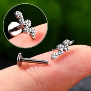 COCHARM 16g Flat Back Cartilage Earrings Stud Push in G23 Titanium Snake Helix Earrings Press Fit Cartilage Piercing Jewelry 8mm Threadless Cartilage Stud