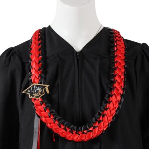 TFTAFAN Graduation Lei Class of 2023 Ribbon Leis Necklace Braided Necklaces gift Party Accessories for Women and Men (black red, 2)