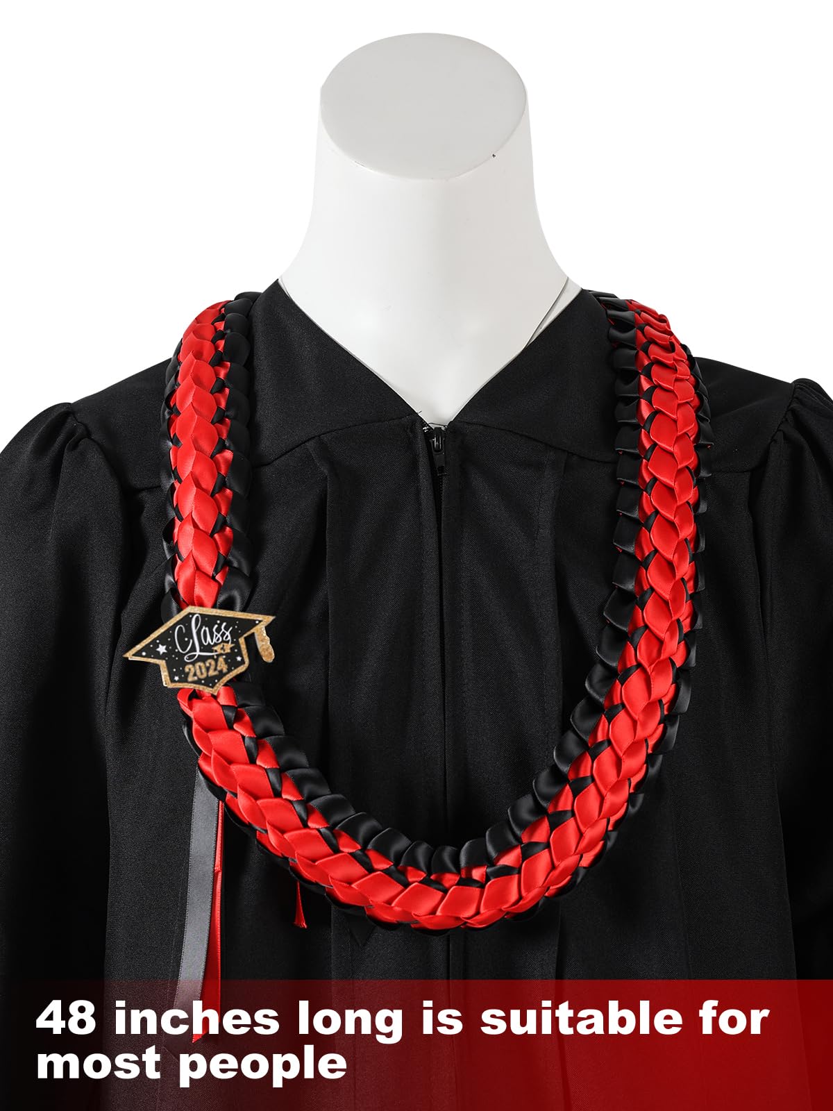 TFTAFAN Graduation Lei Class of 2023 Ribbon Leis Necklace Braided Necklaces gift Party Accessories for Women and Men (black red, 2)