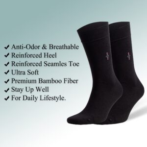 AWS/American Made Black Bamboo Dress Socks for Men with Reinforced Seamless Toe 3 Pairs