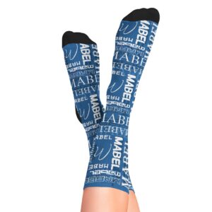 LoveHujiu Personalized Name Socks Funny Text Crew Sock Custom Birthday Christmas Gifts For Men Women Novelty Socks Darkblue