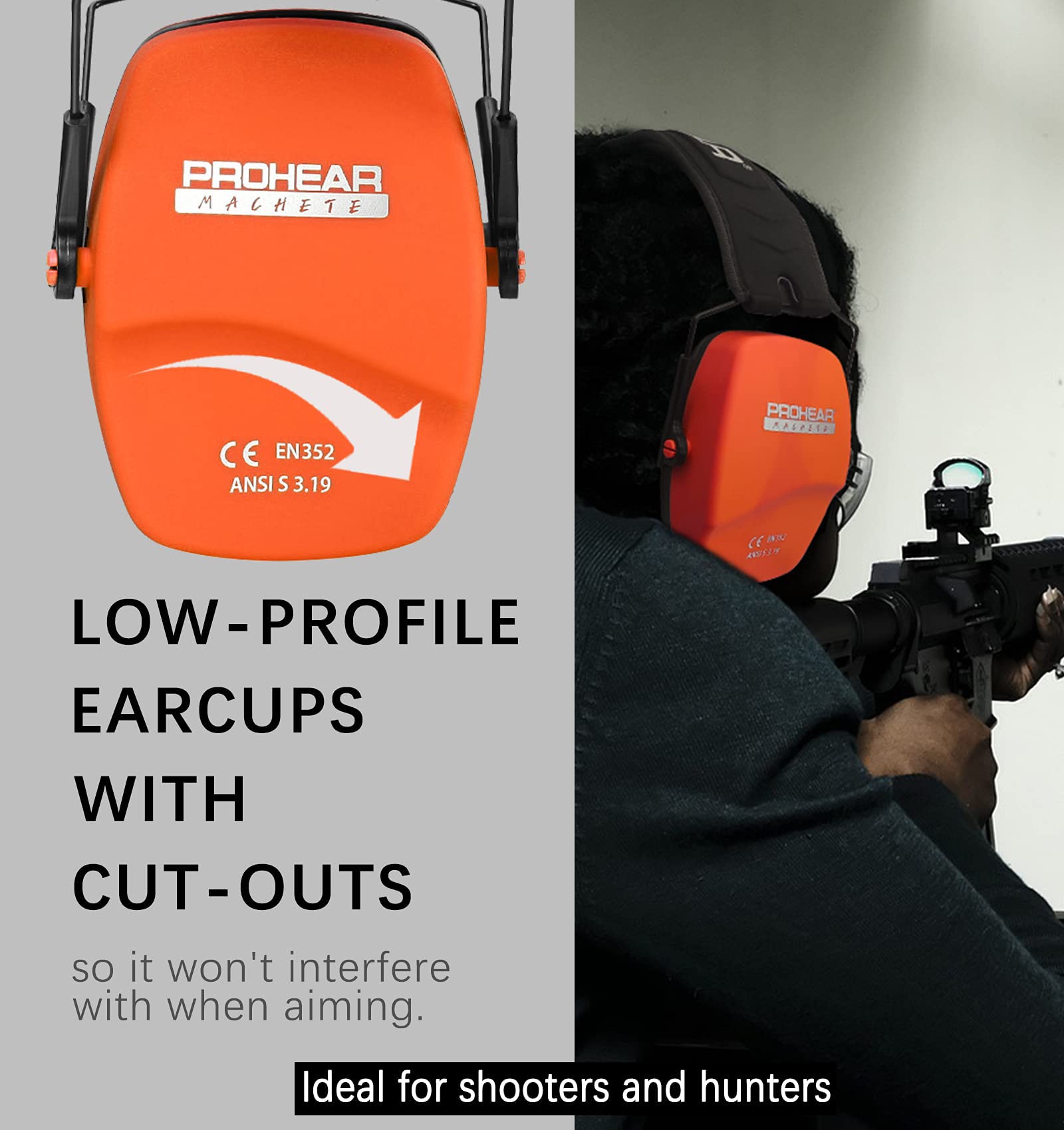 PROHEAR 016 3 Pack Ear Protection Safety Muffs for Shooting, NRR 26dB Slim Hearing Protector for Gun Range, Hunting