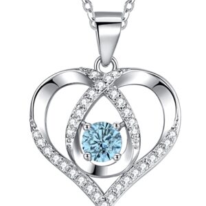 ITS4YEO 925 Sterling Silver Heart Birthstone Necklaces Silver Necklace Zircon Pendant Necklaces for Women Jewelry Gift for Women Wife Her Valentines Gift(March)