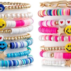 Women Girls Teens Preppy Bracelets Bohemian candy color Polymer Clay pearl Rice Bead bracelet Smile Smiley face star charm summer vacation bracelet