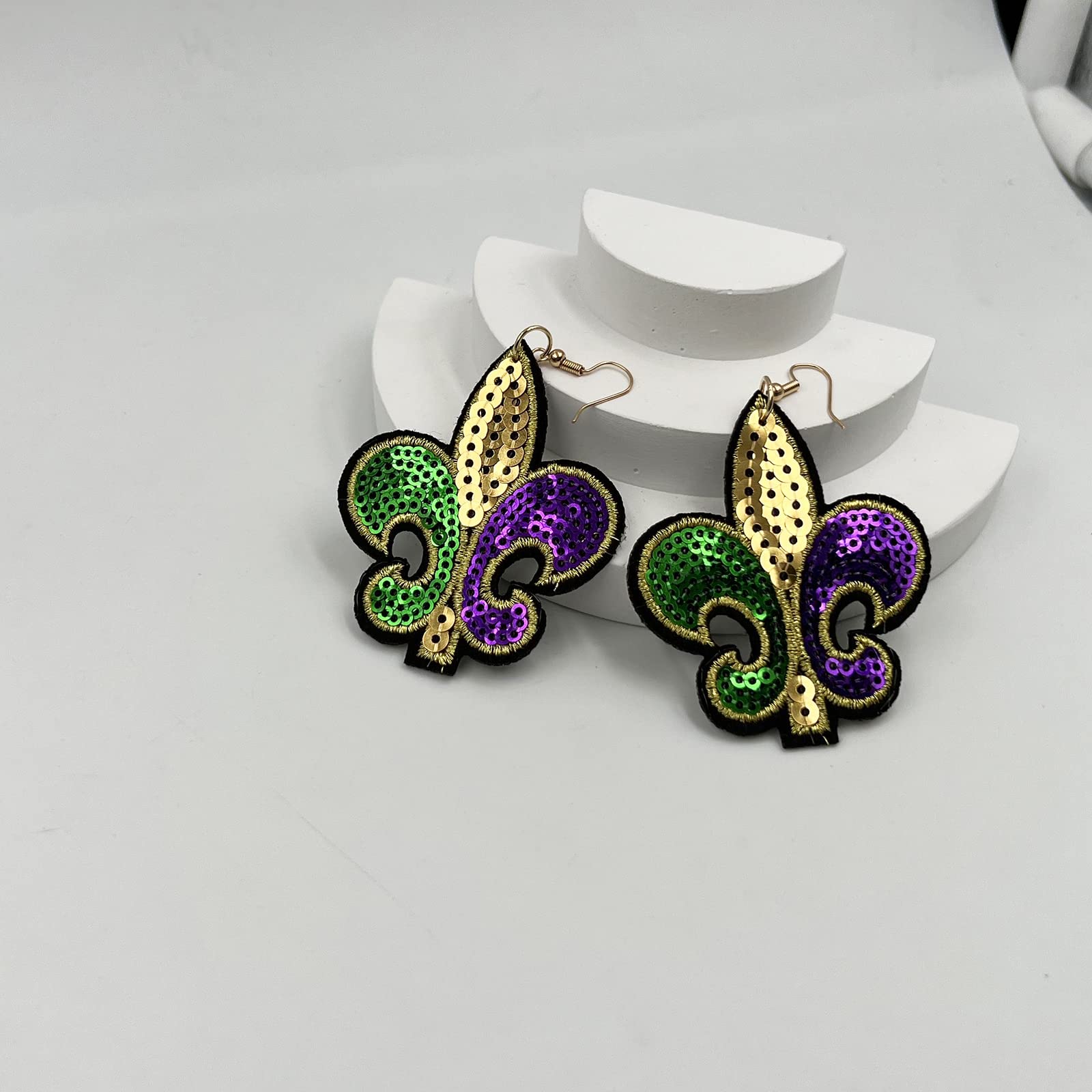 Mardi Gras Earrings for Women,Sequins Fabric Evil Eye Donut Fleur De Lis Dangle Earrings Carnival Theme Drop Earrings Holiday (Fleur De Lis)