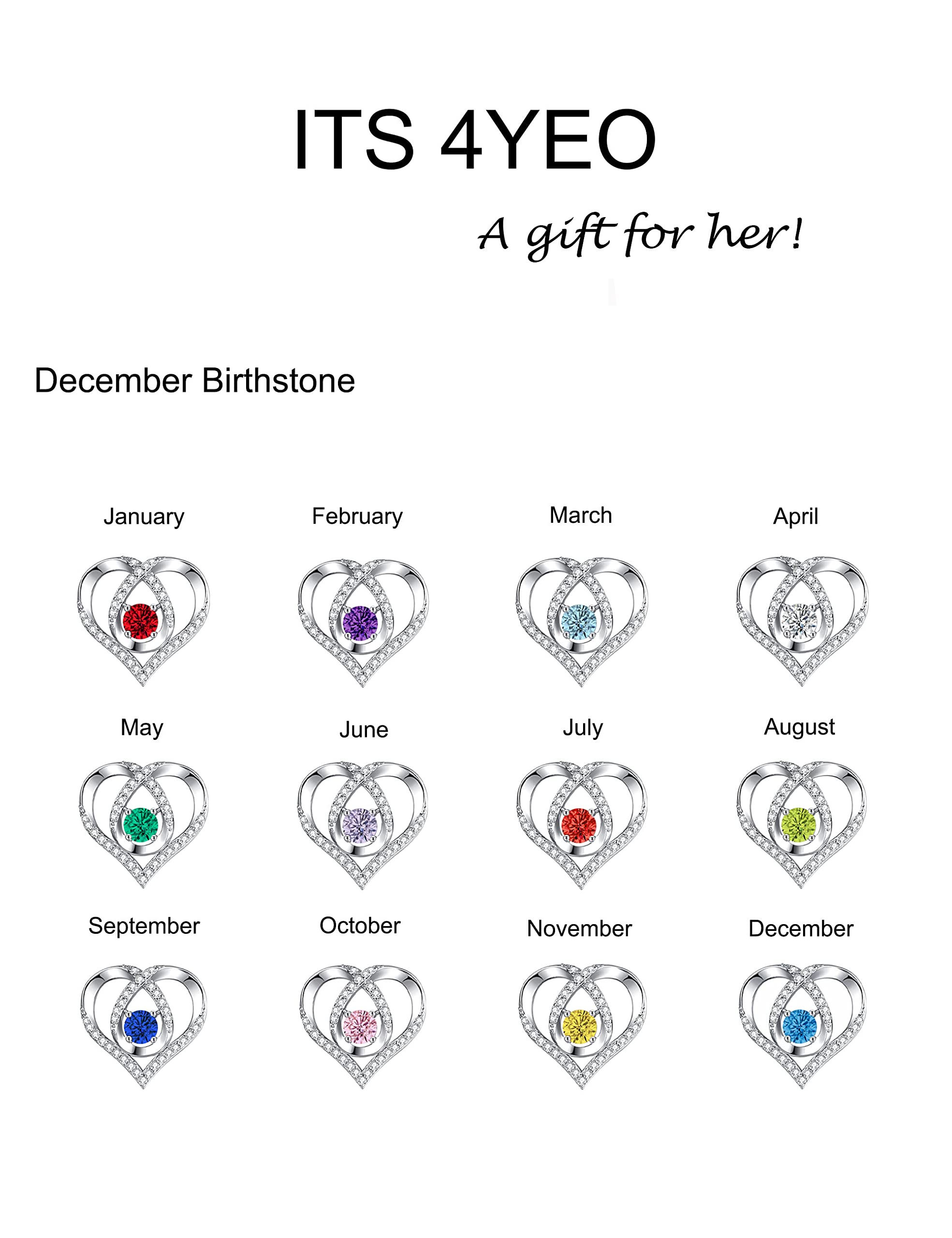 ITS4YEO 925 Sterling Silver Heart Birthstone Necklaces Silver Necklace Zircon Pendant Necklaces for Women Jewelry Gift for Women Wife Her Valentines Gift(March)