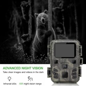 SuntekCam Mini Trail Camera 1080P 24MP Game Camera with Night Vision Motion Activated IP65 Waterproof, Trail Cam with 0.2s Trigger Speed and 65FT Distance for Wildlife Monitoring