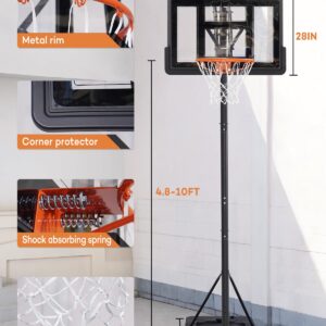 Aimking Portable Basketball Hoop Outdoor System with 44 Inch Shatterproof Backboard, 4.8-10 Feet Height Adjustable Basketball Goal System for Youth/Teens/Adults Indoor Outdoor