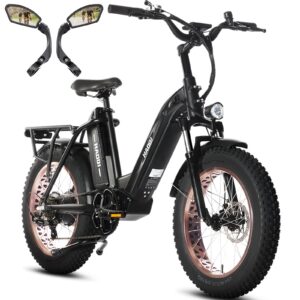 haoqi antelope black electric bike for adults 48v 25ah removable dual lithium battery, 750w motor, 20" x 4.0 fat tire step-thru ebike up to 28mph, 7-speed