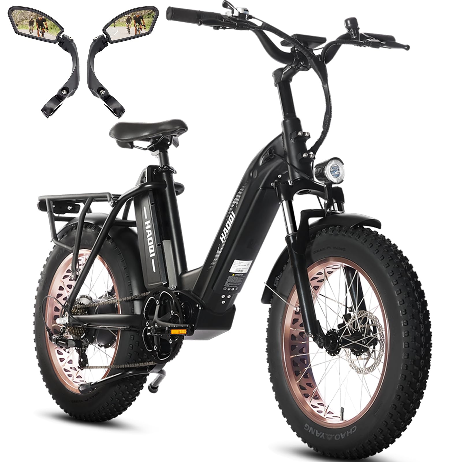 HAOQI Antelope Black Electric Bike for Adults 48V 25AH Removable Dual Lithium Battery, 750W Motor, 20" x 4.0 Fat Tire Step-Thru Ebike up to 28MPH, 7-Speed