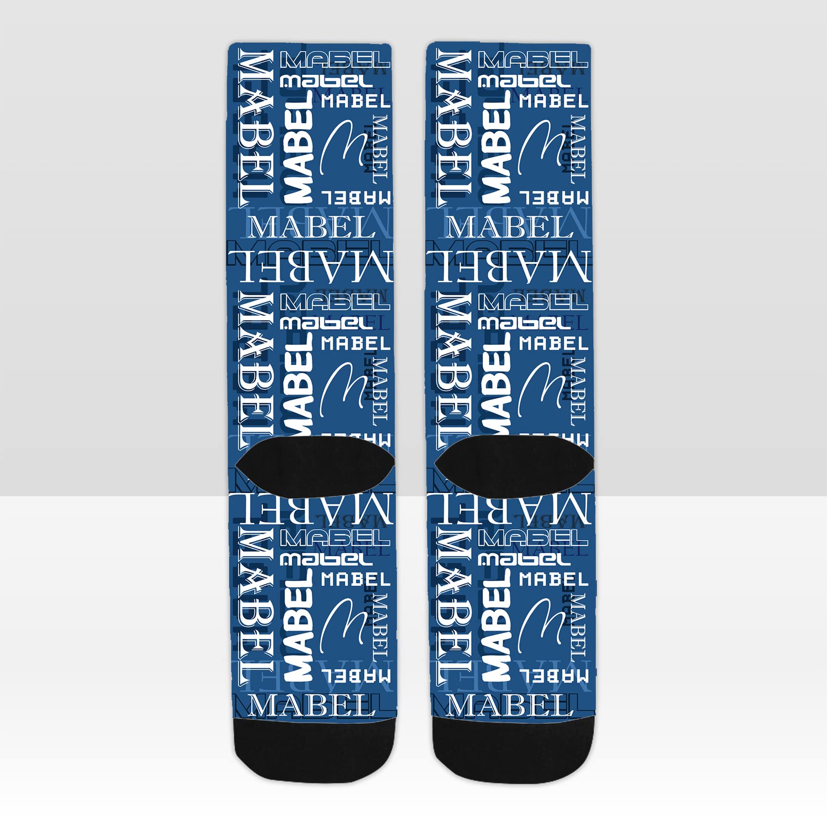 LoveHujiu Personalized Name Socks Funny Text Crew Sock Custom Birthday Christmas Gifts For Men Women Novelty Socks Darkblue