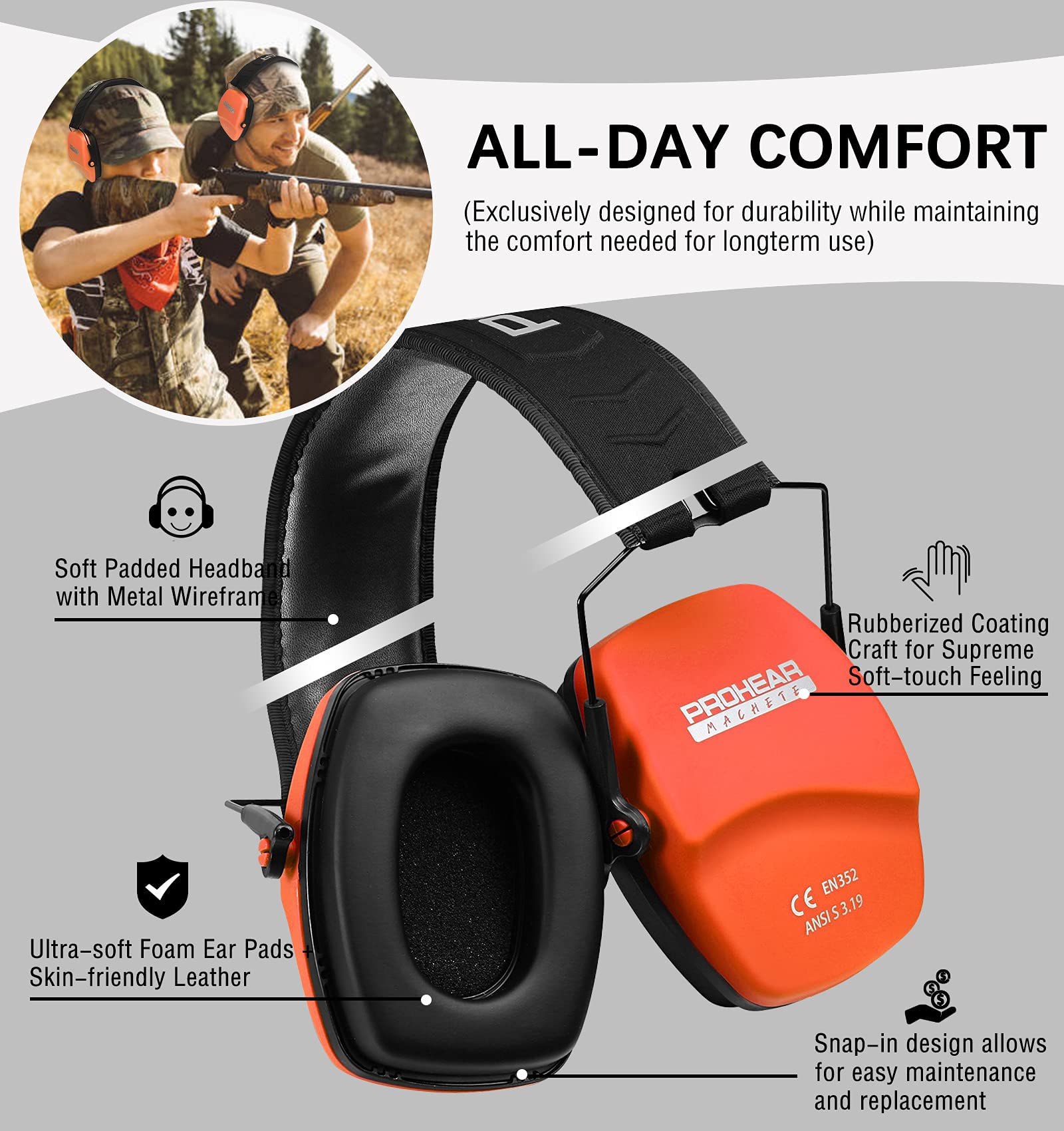 PROHEAR 016 3 Pack Ear Protection Safety Muffs for Shooting, NRR 26dB Slim Hearing Protector for Gun Range, Hunting