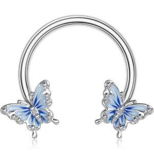 OUFER Butterfly Daith Earrings, 316L Surgical Steel Septum Nose Rings, 16G Daith Tragus Conch Piercing Jewelry, Cartilage Hoop Earrings for Women And Men