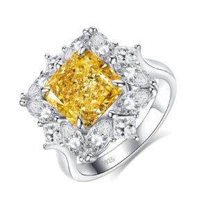 gobaalele radiant cut engagement ring, 7.5ct 5a cubic zirconia yellow stone citrine white gold plated s925 sterling silver cz promise statement anniversary halo ring christmas gift for women size5.0